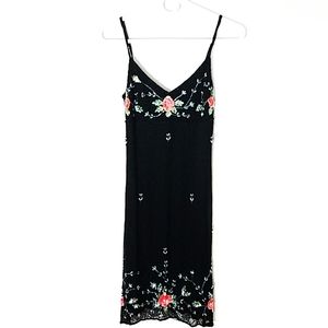 Cache Dress Beaded Floral Formal Evening Gown Silk
